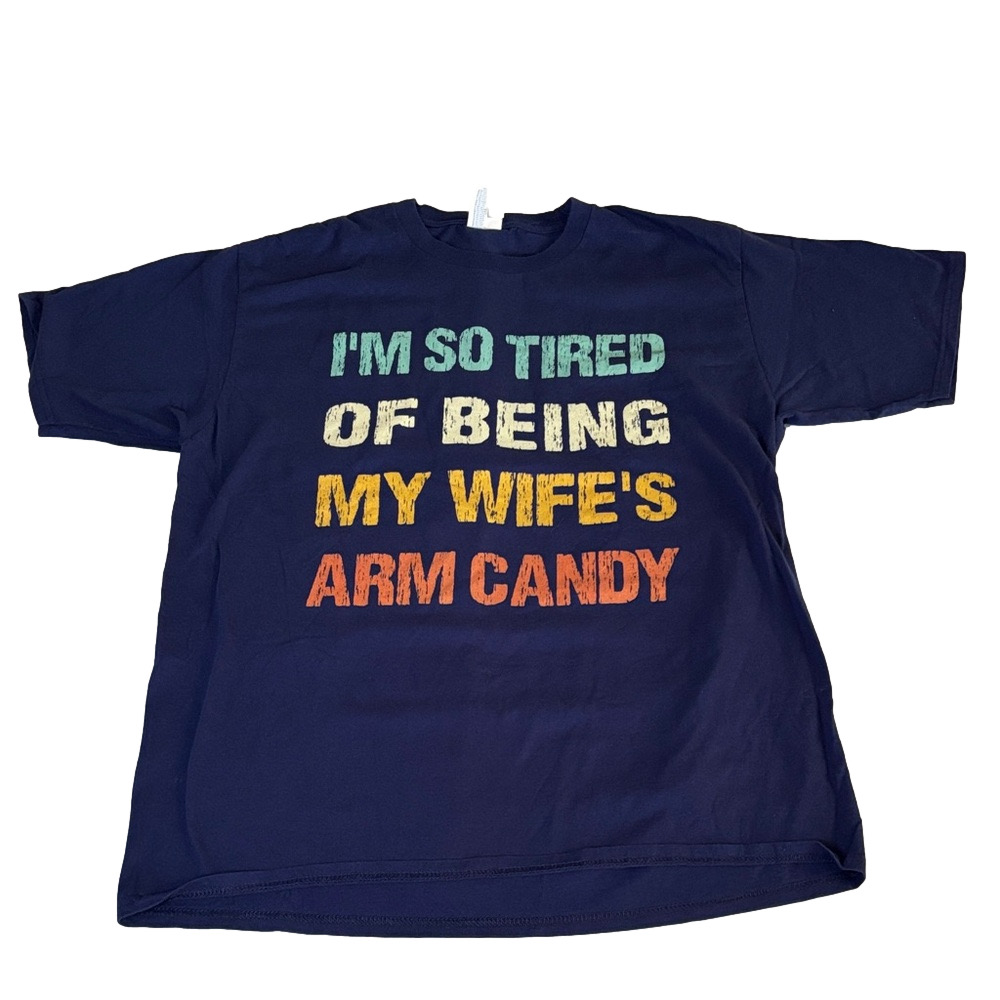 Port & Co Funny Husband Arm Candy Graphic Tee Navy Blue Sz L - Picture 2 of 6